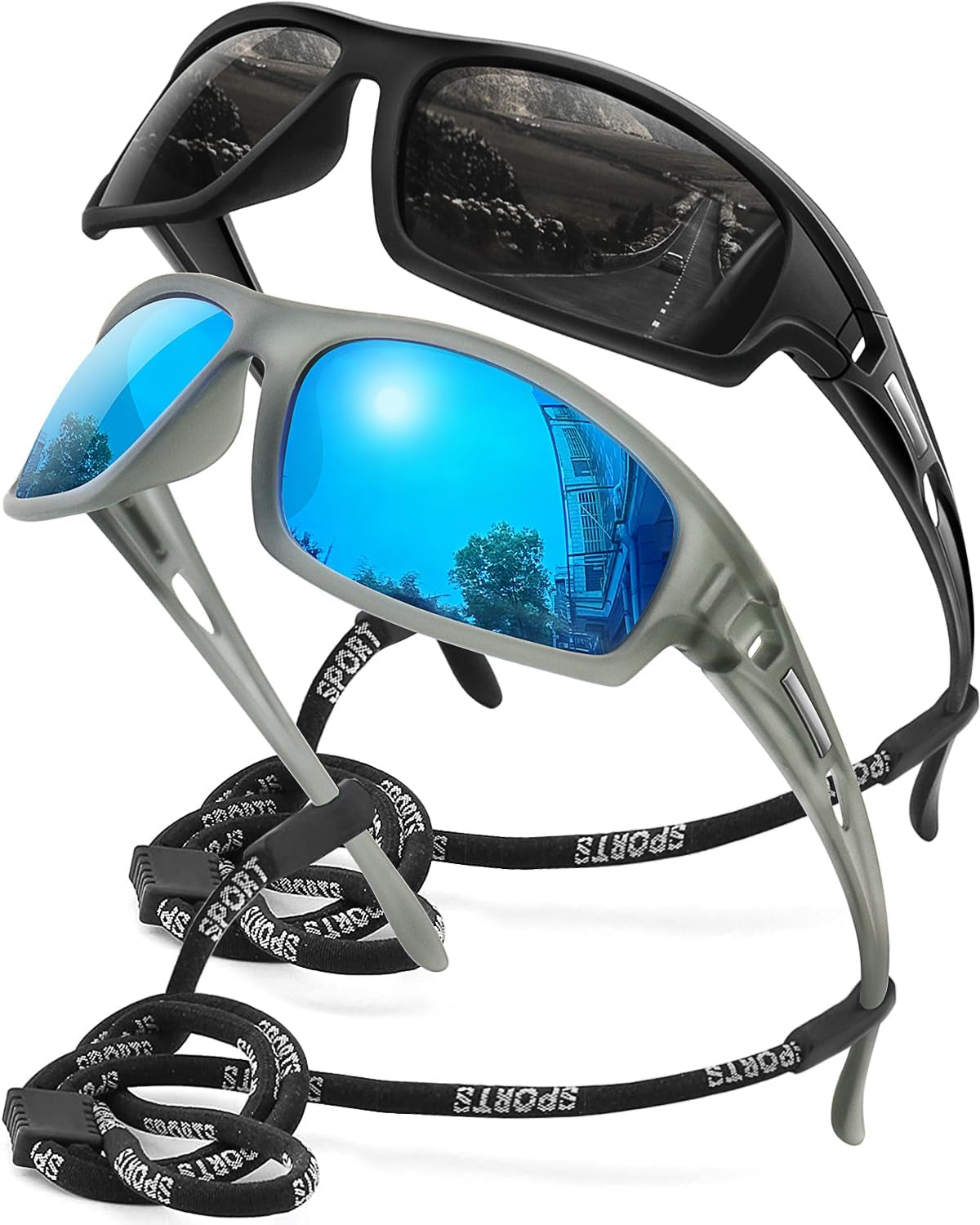 Polarized Sports Sunglasses for Men 100% UV Protection Wrap Around Unbreakable Sun Glasses for Fishing Driving