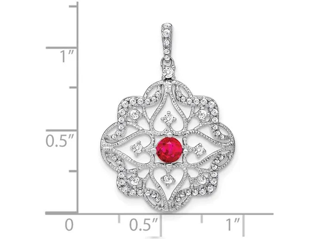 1/3 Carat (ctw) Natural Ruby Pendant Necklace in 14K White Gold with Diamonds 1/3 Carat (ctw) and Chain
