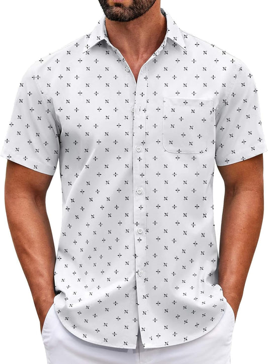 Mens Short Sleeve Casual Button down Shirts Summer Untucked Dress Shirts with Pocket
