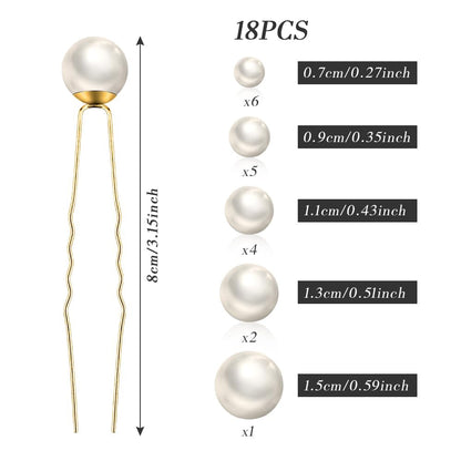 18 Pieces Wedding Pearl Hair Pins, U Pearl Shaped Hair Accessories for Brides Bridesmaids Women, Gold