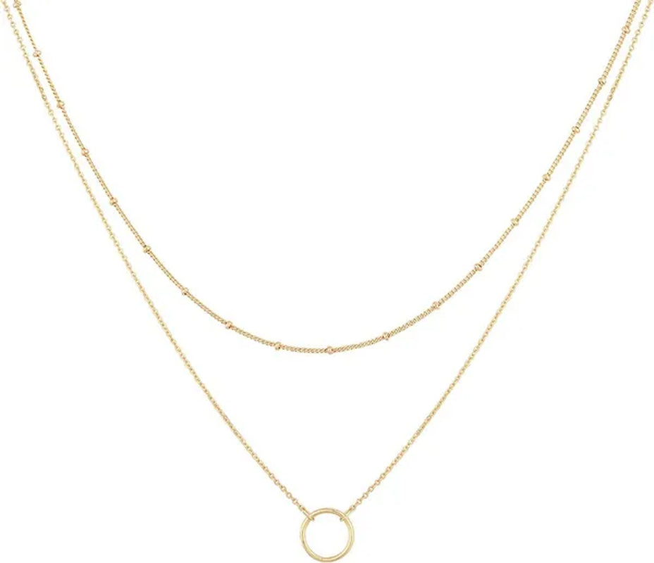 Layered Necklace Pendant Handcrafted 18k Gold Plated Delicate Circle Gold Necklace Layered Long Necklace Women