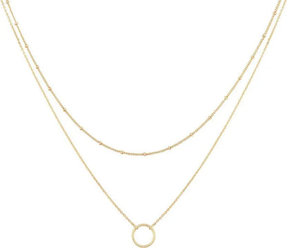 Layered Necklace Pendant Handcrafted 18k Gold Plated Delicate Circle Gold Necklace Layered Long Necklace Women