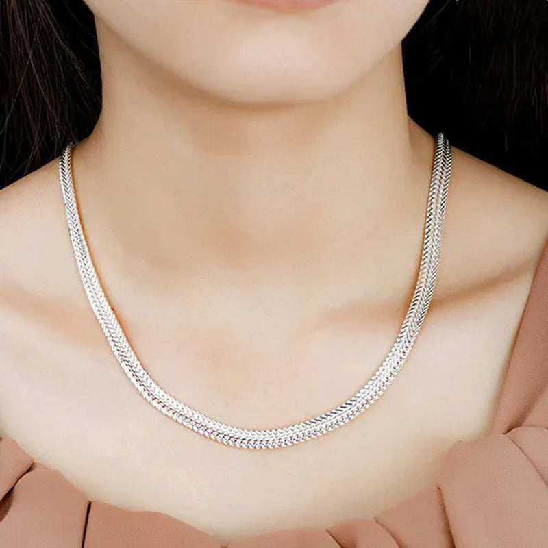 2Pcs 925 Sterling Silver Flat Snake Bone Chain Necklace Bracelet for Man Women Fashion Punk Charm Jewelry Set