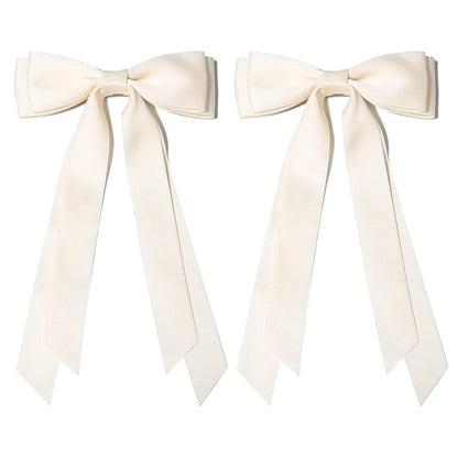 2PCS Silky Satin Hair Bows Hair Clip Beige Hair Ribbon Ponytail Holder Accessories Slides Metal Clips Hair Bow for Women Girls Toddlers Teens Kids