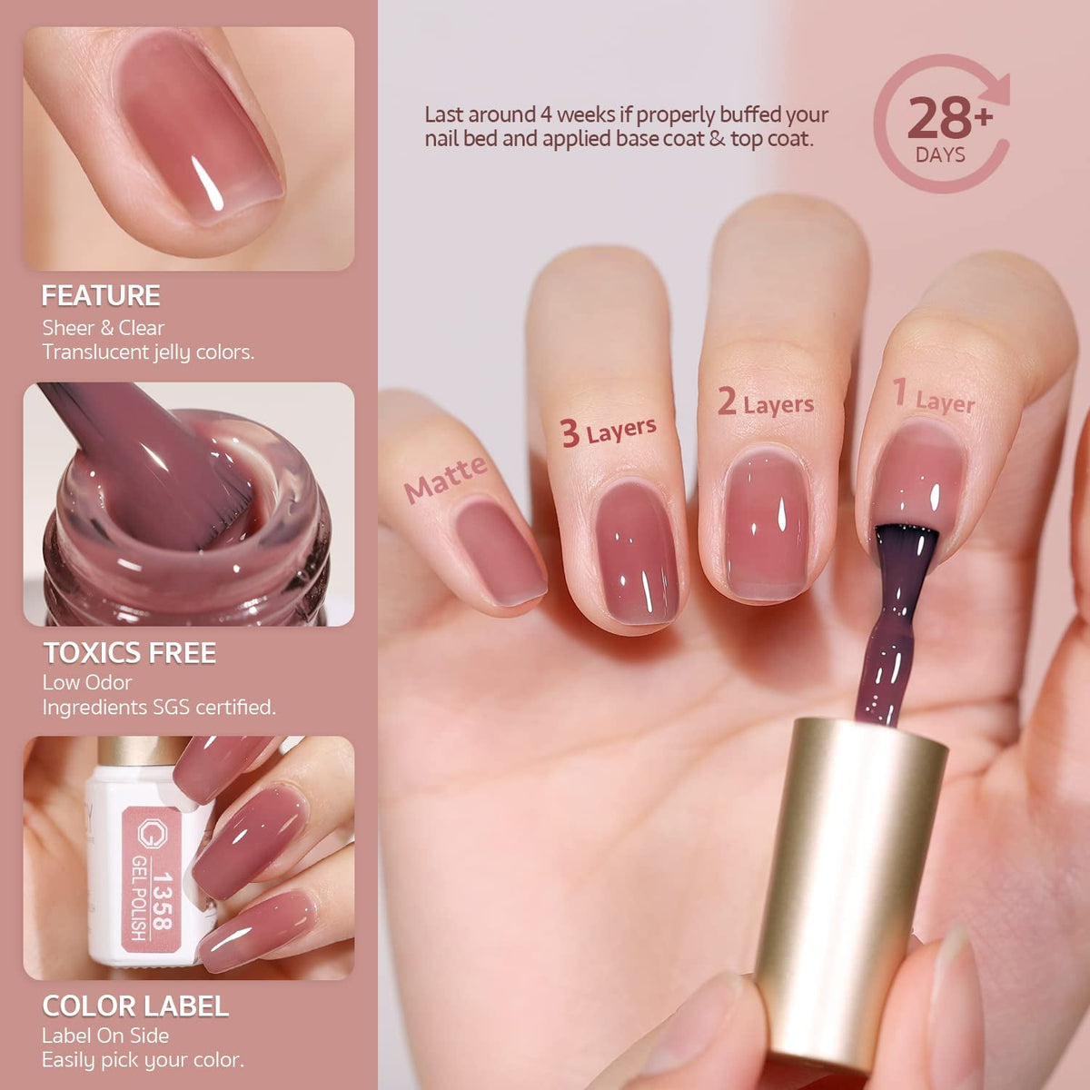 Jelly Milky White Gel Nail Polish Set, 6 Translucent Sheer Maroon UV Colors for Art Home DIY Manicure Kit