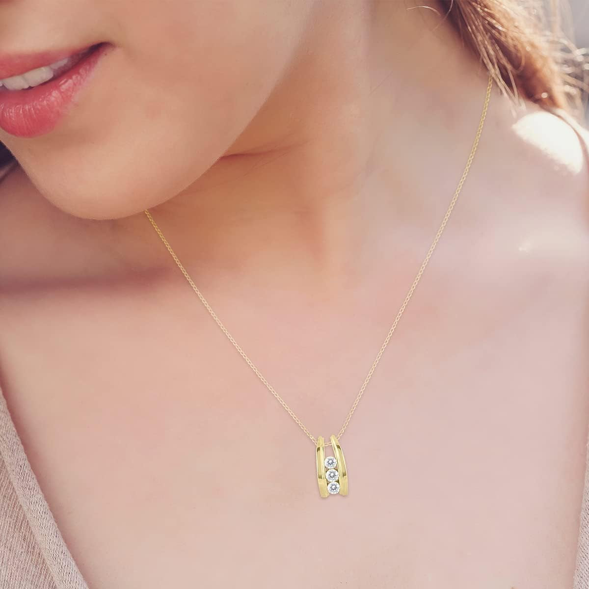 1/2 Carat TW Three Stone Diamond Ladder Pendant Available in 10K White and Yellow Gold (K-L Color, I2-I3 Clarity)