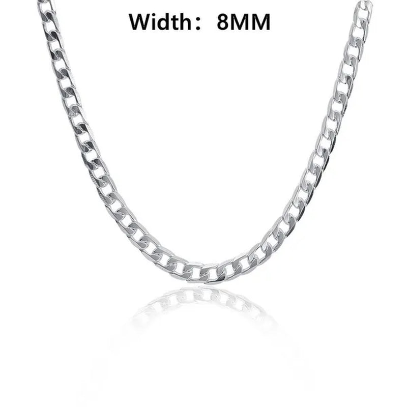 Wholesale 925 Sterling Silver Fashion Jewelry Sets 4MM/6MM/8MM Curb Link Chain Necklace Bracelet for Women and Men Fashion Wedding Party Engagement Jewelry Gift-Genuine Sterling Silver