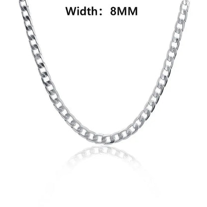 Wholesale 925 Sterling Silver Fashion Jewelry Sets 4MM/6MM/8MM Curb Link Chain Necklace Bracelet for Women and Men Fashion Wedding Party Engagement Jewelry Gift-Genuine Sterling Silver