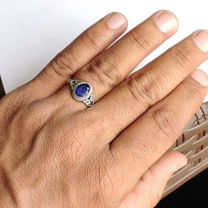 Blue Sapphire Stone Ring 925 Sterling Silver Statement Ring for Women Handmade Rings Gemstone Christmas Promise Ring Size US 11 Gift for Her