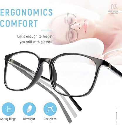 2 Pack Blue Light Blocking Glasses Women/Men, Computer Gaming Fake Eyeglasses Anti UV Ray-Spring Hinge