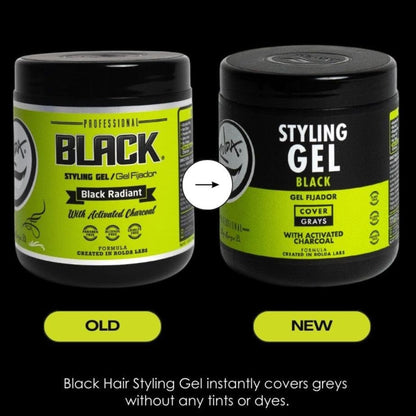 Black Styling Hair Gel - Medium to Strong Hold with Medium Shine for a Wet Slicked Back Look with All Day Hold - Activated Black Charcoal Covers Grey Hair Instantly 17.6Oz