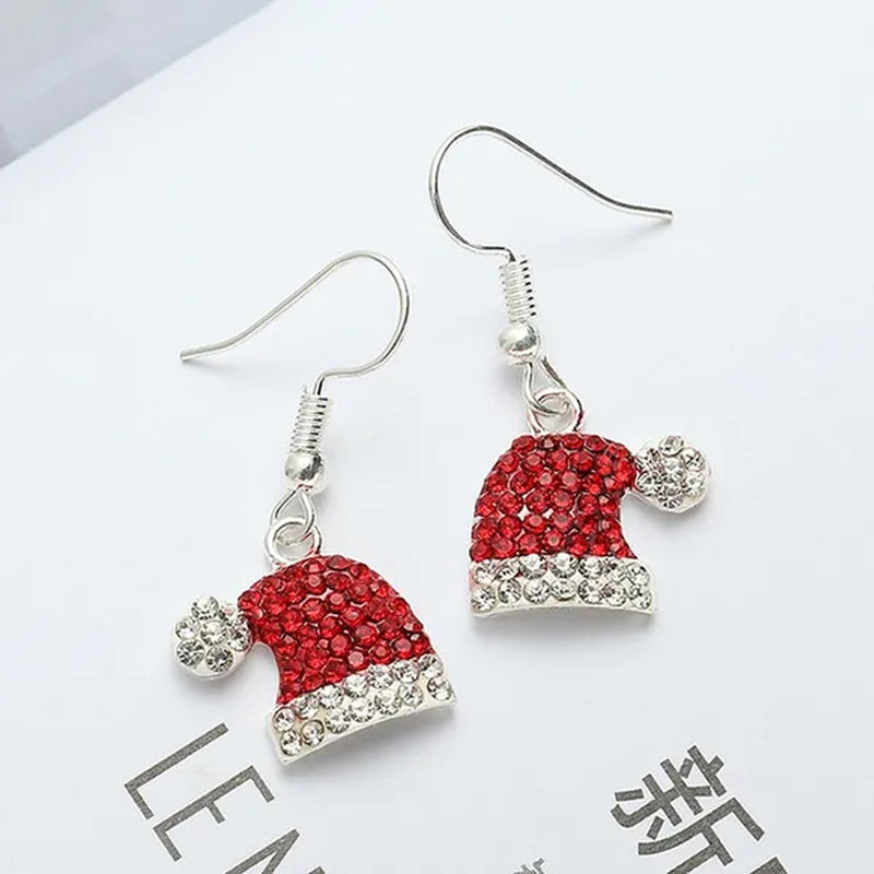 New Christmas Earrings Christmas Hat Diamond Earrings Red Diamonds Elk Snowflake Antler Earrings Red Cute Girl Lady Christmas Decorations