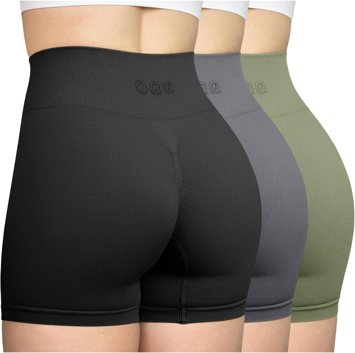 Women'S 3 Piece Workout Seamless High Waist Butt Liftings Exercise Athletic Shorts, Black Grey Avocadogreen, Small