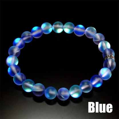 Mermaid Glass Quartz Glowing Aura Moonstone Matte 8mm Bracelet