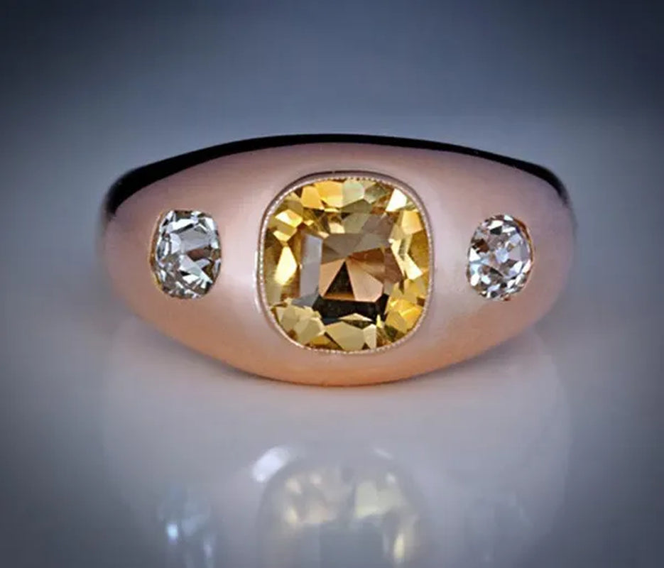 Vintage Women's Fashion Rose Gold Natural Citrine Diamond & White Sapphire Ring Anniversary Gift Engagement Bridal Wedding Jewelry Rings Size 5-10