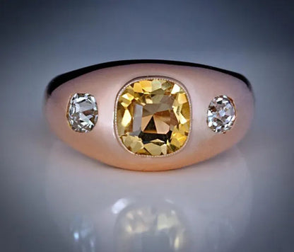 Vintage Women's Fashion Rose Gold Natural Citrine Diamond & White Sapphire Ring Anniversary Gift Engagement Bridal Wedding Jewelry Rings Size 5-10
