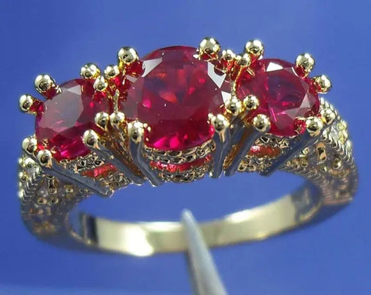 Pretty 2.58ct Ruby Diamonique Wedding Engagement 14k Yellow Gold Filled Ring Size 6,7,8,9,10