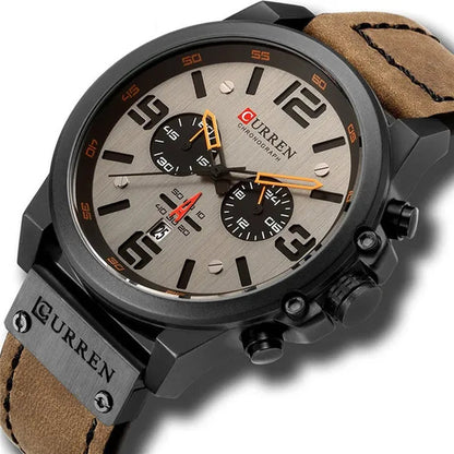 CURREN Men Quartz Watch Army Military Water-proof Calendar Chronograph Wristwatch Leather Strap Male Sport Watches