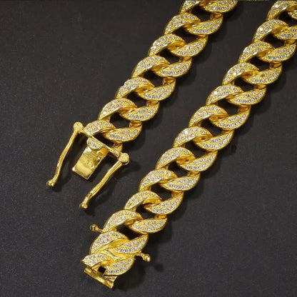 24K Gold / 18K Gold / 925 Silver Mens Womens Fashion Gifts Chain Hiphop Iced Out Curb Cuban Diamond Plated Bracelet Paved Clear Rhinestones