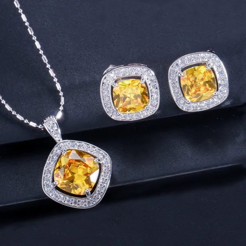 CANDICE Brand Design Luxury Wedding Jewelry Sets Sterling Silver Plated Necklace Earrings Set Inlay Big Pink Princess Crystal For Birdesmaid