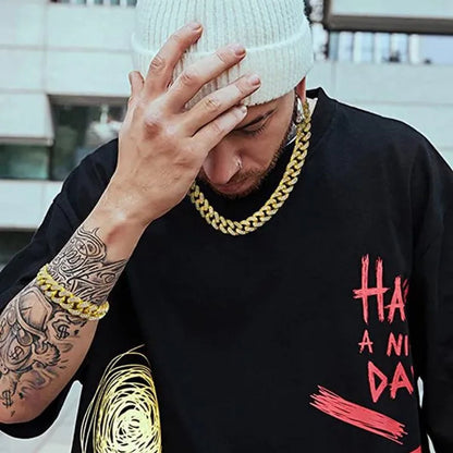 Cuban Link Chain Gold Silver Plated Bling Miami Cuban Necklace Diamond Chain for Fashion Men Iced Out Hip Hop Jewelry 1Pcs