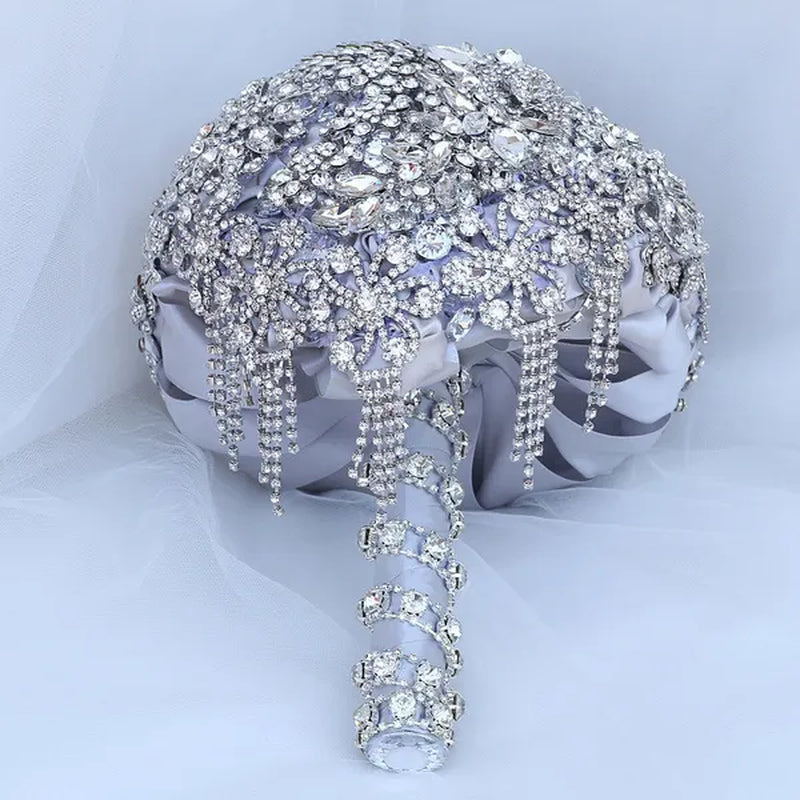 18CM High-end Luxury Full Diamond Bridal Bouquet Silver Rhinestone Brooch Tassel Wedding Flower Bouquet Handmade Bridesmaid Holding Flowers