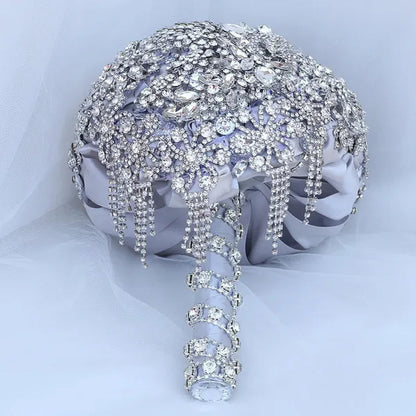 18CM High-end Luxury Full Diamond Bridal Bouquet Silver Rhinestone Brooch Tassel Wedding Flower Bouquet Handmade Bridesmaid Holding Flowers