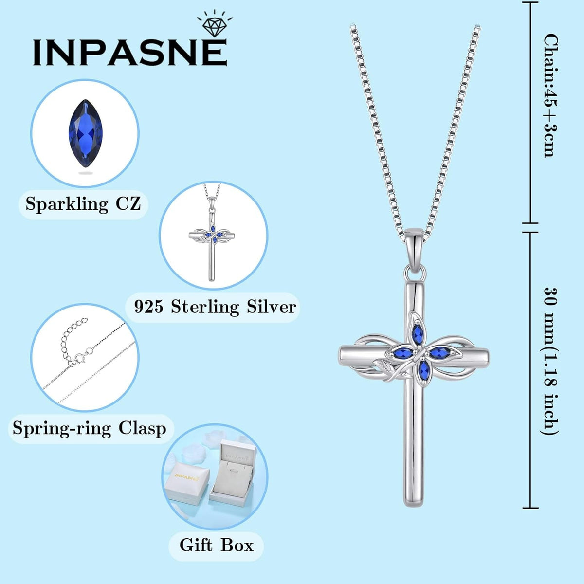 Cross Necklace for Women 925 Sterling Silver Infinity Butterfly Cross Pendant Necklace Birthstone Jewelry Gifts for Her