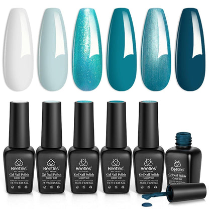 Beetles Gel Nail Polish Kit 6 Colors Green Gel Nail Polish Glitter Pearl Gel Nail Polish Spring Gel Polish Soak off Uv LED Nail Lamp Gel Nail Kit DIY Home Nail Manicure Easter Gel Nail Polish