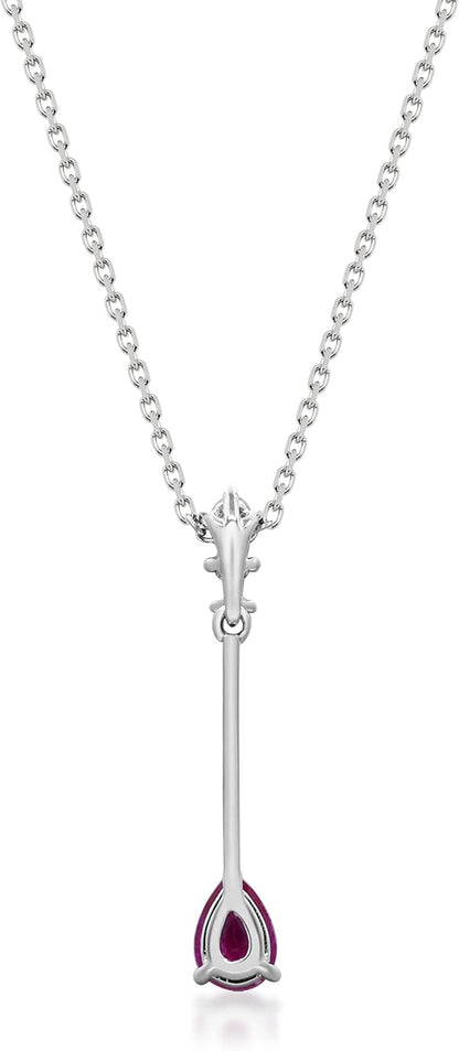10K White Gold Genuine Ruby and Natural Diamond (I1) Necklace for Women.