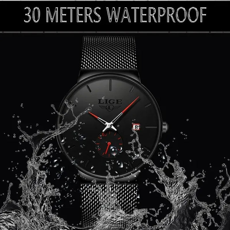 LIGE 2024 Fashion Mens Watches Top Brand Luxury Quartz Watch Men Casual Slim Mesh Steel Waterproof Sport Watch Relogio Masculino