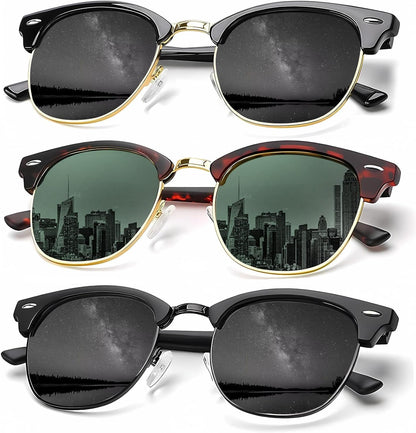 Sunglasses Men Polarized Sunglasses for Men Women Unisex Semi-Rimless Frame Retro Driving Sun Glasses UV Blocking
