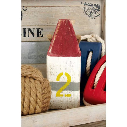 Multi Colored Wood Buoy Sculpture with Rope Accents (Set of 4)