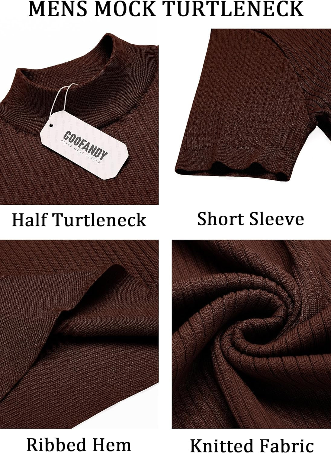 Men's Mock Turtleneck Sweater Short Sleeve Casual Basic Pullover Sweater Ribbed Knit Pullover Solid Tee