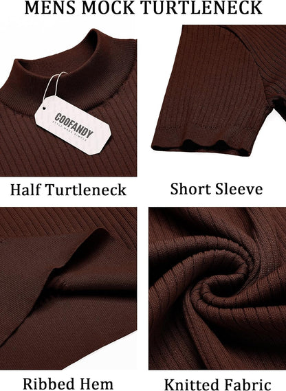 Men's Mock Turtleneck Sweater Short Sleeve Casual Basic Pullover Sweater Ribbed Knit Pullover Solid Tee