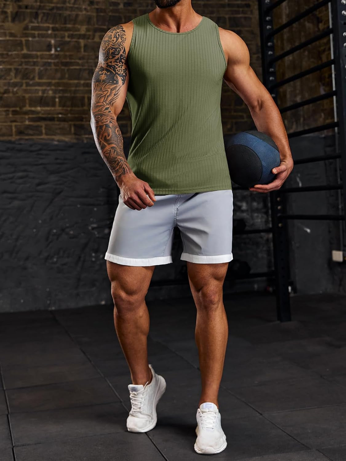 Men'S Ribbed Tank Tops 2 Pack Knit Sleeveless Workout T Shirt Muscle Gym Fitness Tee