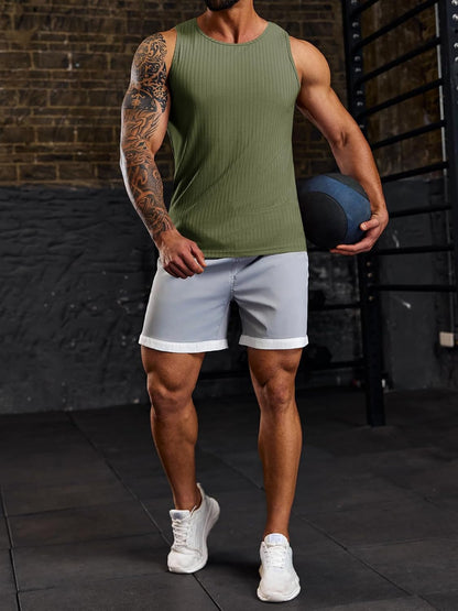 Men'S Ribbed Tank Tops 2 Pack Knit Sleeveless Workout T Shirt Muscle Gym Fitness Tee
