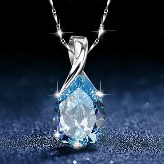woman fashion Jewellery Elegant Water drop Sapphire Pendant  Gold-plated noble Zircon AAA Necklace