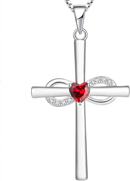 Infinity Cross Necklace Sterling Silver Crucifix Pendant Gemstones Criss Jewelry for Women