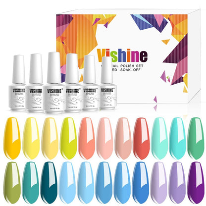 Gel Nail Polish Set - Yellow Peach 6 Colors Nail Art Gift Box Soak Off UV LED Gel Polish Starter Kit 0.27 OZ