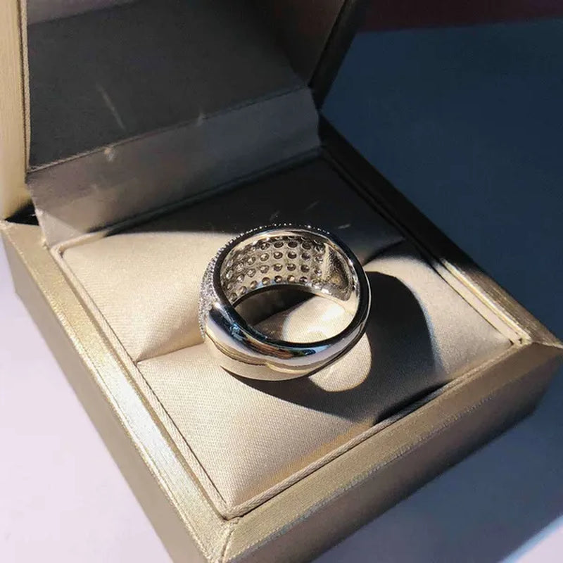 New Fashion 925 Sterling Silver Micro Pave Diamond Wide Rings for Women Bridal Wedding Band Ring Jewelry