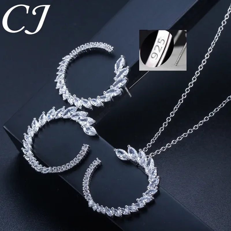 CANDICE Trendy Sterling Silver Plated Jewelry Sets Noble Marquise AAA+ CZ Stone Pave Round Pendant Necklace Earrings Set For Women Gift