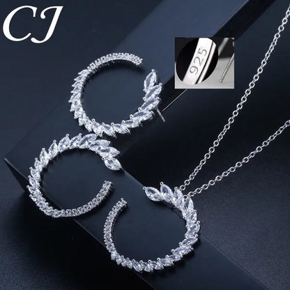 CANDICE Trendy Sterling Silver Plated Jewelry Sets Noble Marquise AAA+ CZ Stone Pave Round Pendant Necklace Earrings Set For Women Gift