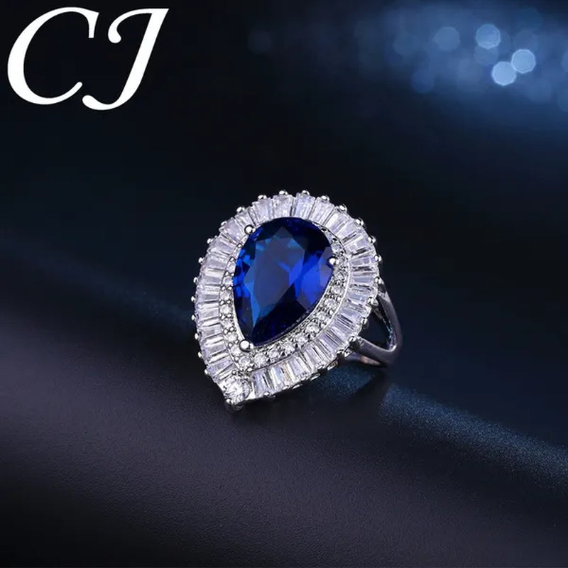 CANDICE Vintage Ladies Banquet Open Ring Pave Classic Blue Crystal Fashion Sterling Silver Plated Jewelry