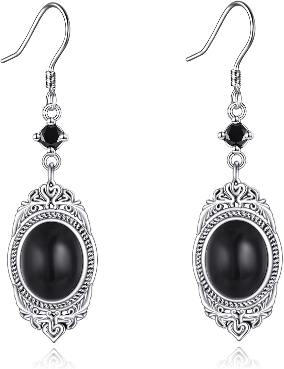 Black Onyx Earrings Sterling Silver Onyx Dangle Earrings Victorian Earrings Vintage Retro Style Earrings Onyx Jewelry Gifts for Women Girls