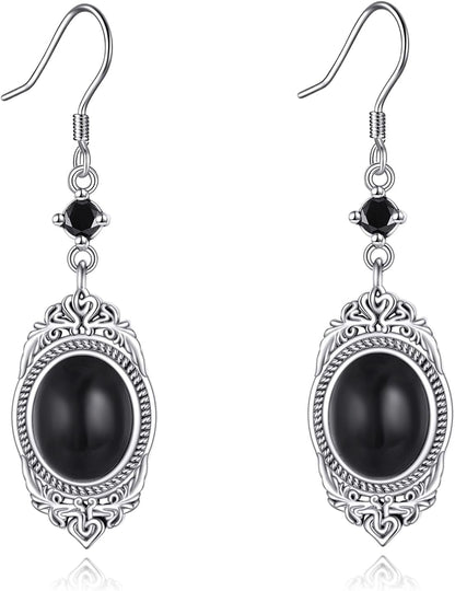 Black Onyx Earrings Sterling Silver Onyx Dangle Earrings Victorian Earrings Vintage Retro Style Earrings Onyx Jewelry Gifts for Women Girls
