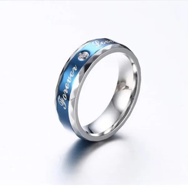 Two Rings Couple Rings Forever Love 316L Stainless Steel Men's Ring 10kt White Gold Filled Princess cut 1ct Sapphire Women's Wedding Ring Sets