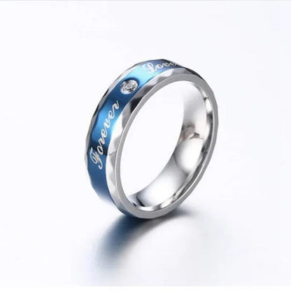 Two Rings Couple Rings Forever Love 316L Stainless Steel Men's Ring 10kt White Gold Filled Princess cut 1ct Sapphire Women's Wedding Ring Sets