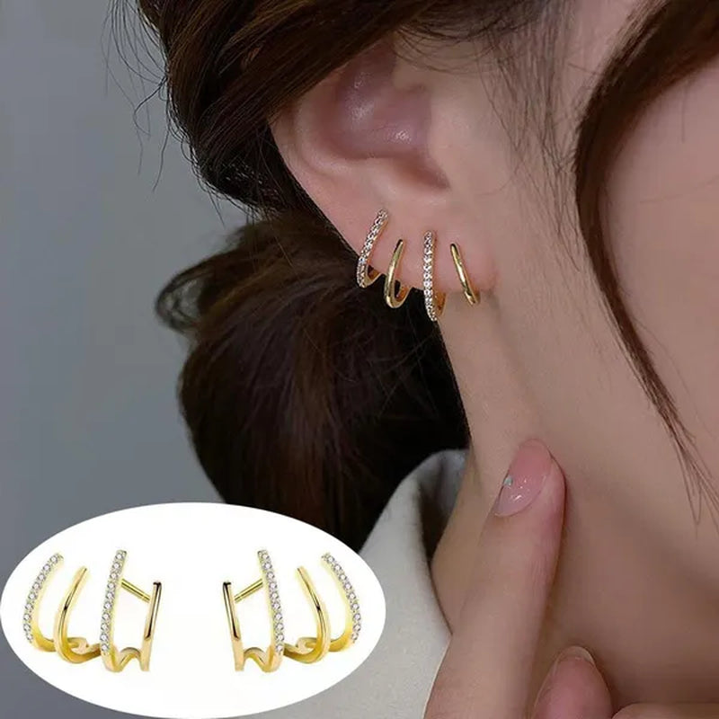 Shiny four-claw earrings ladies exquisite zircon earrings girls birthday party wedding temperament earrings niche high-end earrings