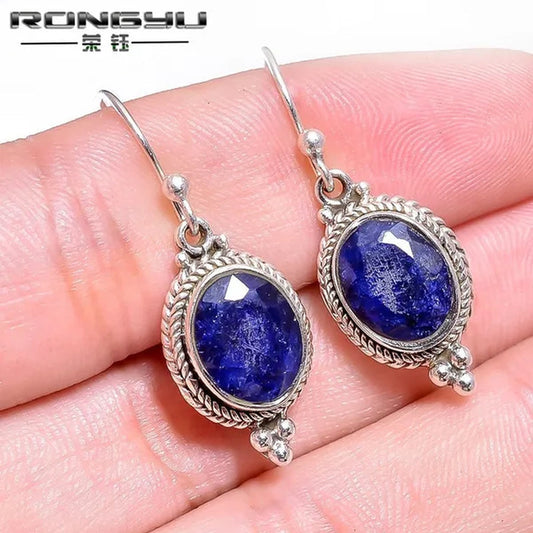925 Sterling Silver Natural Gemstone Sapphire  Drop Earrings Wedding Engagement Earrings Jewelry Gift for Women